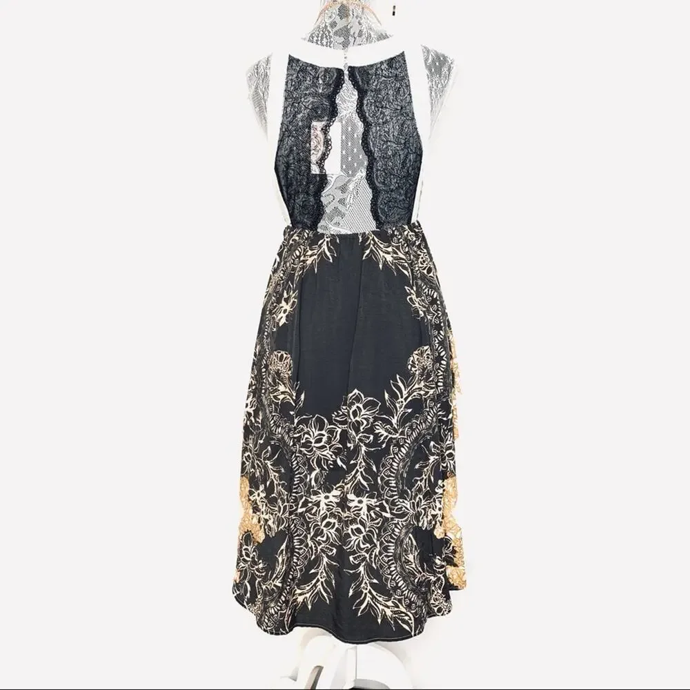FREE PEOPLE Vintage Y2K Open Lace Back High Low Tank Mini Tea Sundress Size XS